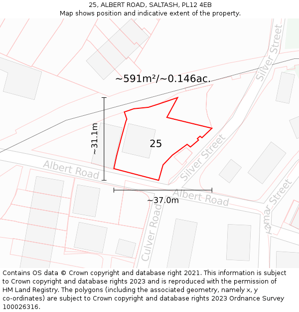 25, ALBERT ROAD, SALTASH, PL12 4EB: Plot and title map
