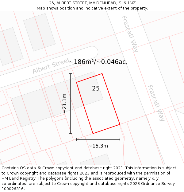 25, ALBERT STREET, MAIDENHEAD, SL6 1NZ: Plot and title map