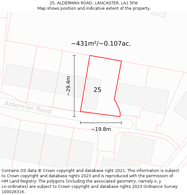 25, ALDERMAN ROAD, LANCASTER, LA1 5FW: Plot and title map