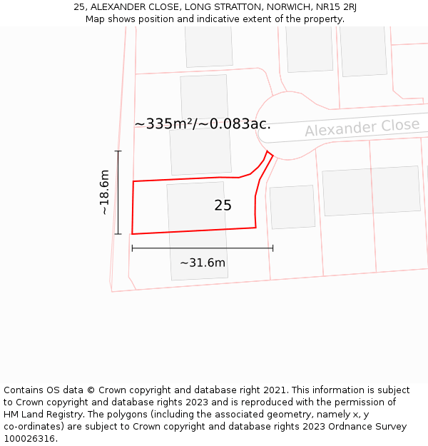 25, ALEXANDER CLOSE, LONG STRATTON, NORWICH, NR15 2RJ: Plot and title map