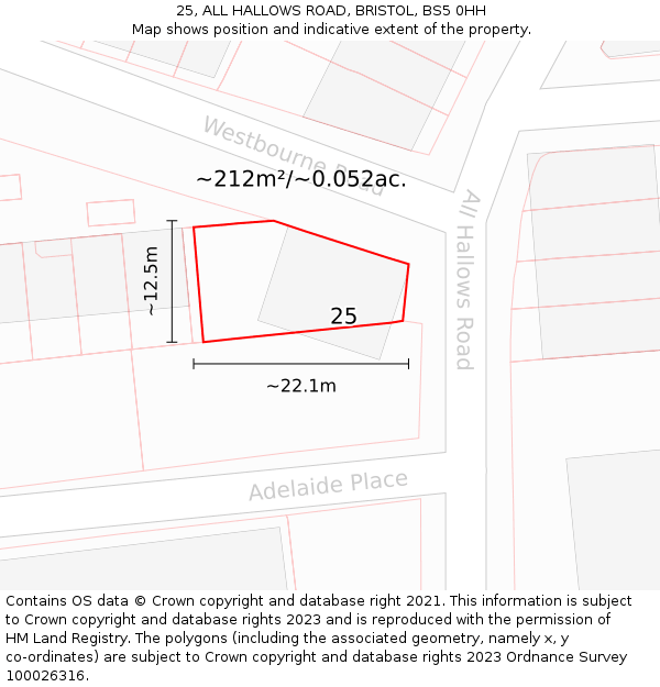 25, ALL HALLOWS ROAD, BRISTOL, BS5 0HH: Plot and title map