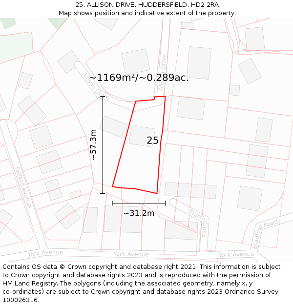 25, ALLISON DRIVE, HUDDERSFIELD, HD2 2RA: Plot and title map