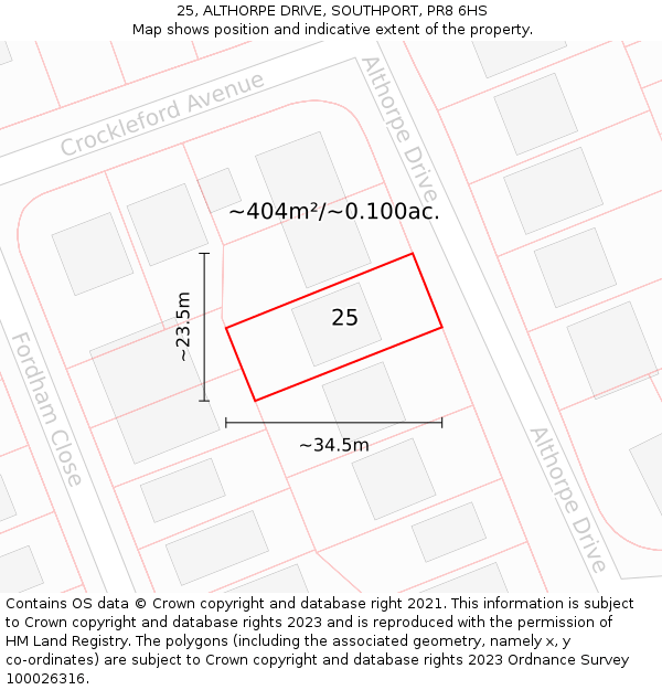 25, ALTHORPE DRIVE, SOUTHPORT, PR8 6HS: Plot and title map