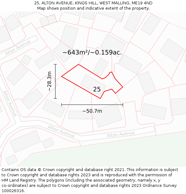 25, ALTON AVENUE, KINGS HILL, WEST MALLING, ME19 4ND: Plot and title map