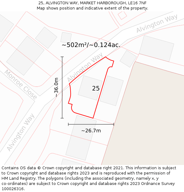 25, ALVINGTON WAY, MARKET HARBOROUGH, LE16 7NF: Plot and title map
