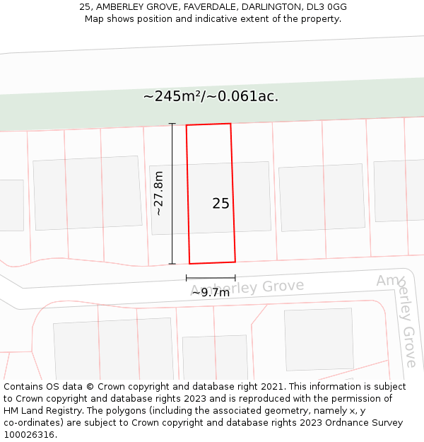 25, AMBERLEY GROVE, FAVERDALE, DARLINGTON, DL3 0GG: Plot and title map
