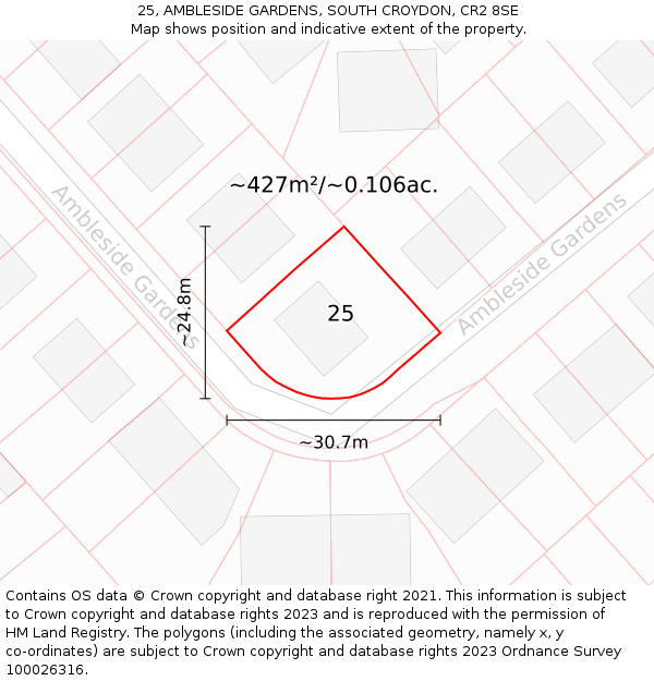 25, AMBLESIDE GARDENS, SOUTH CROYDON, CR2 8SE: Plot and title map