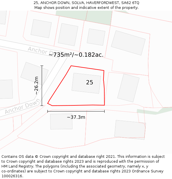25, ANCHOR DOWN, SOLVA, HAVERFORDWEST, SA62 6TQ: Plot and title map