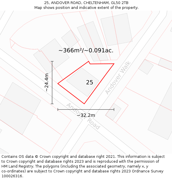 25, ANDOVER ROAD, CHELTENHAM, GL50 2TB: Plot and title map