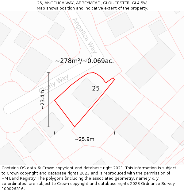 25, ANGELICA WAY, ABBEYMEAD, GLOUCESTER, GL4 5WJ: Plot and title map