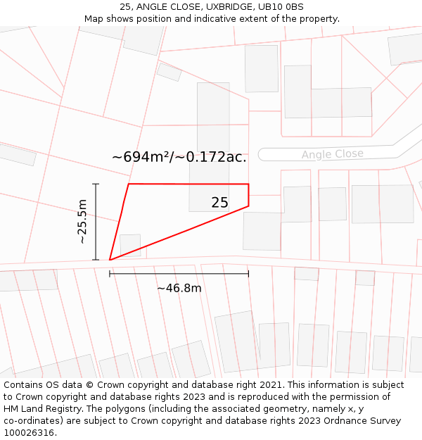 25, ANGLE CLOSE, UXBRIDGE, UB10 0BS: Plot and title map