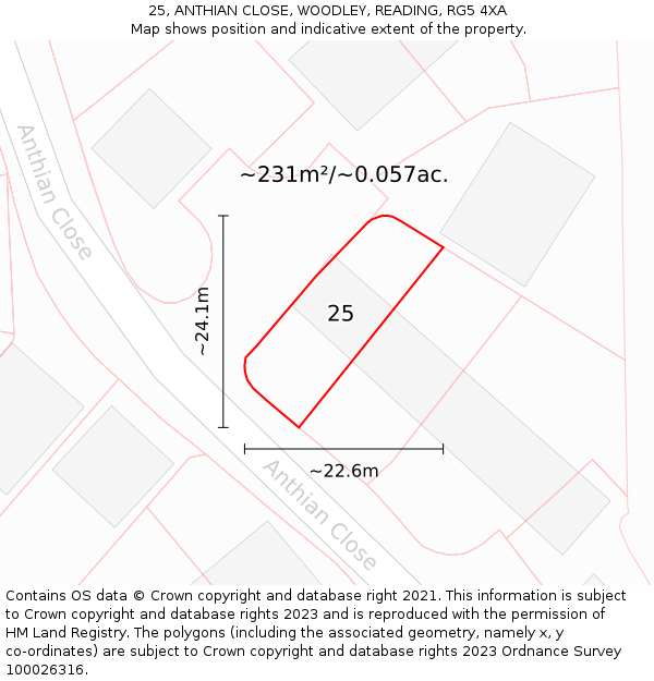 25, ANTHIAN CLOSE, WOODLEY, READING, RG5 4XA: Plot and title map