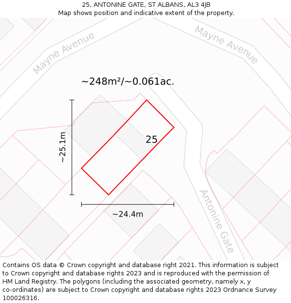 25, ANTONINE GATE, ST ALBANS, AL3 4JB: Plot and title map