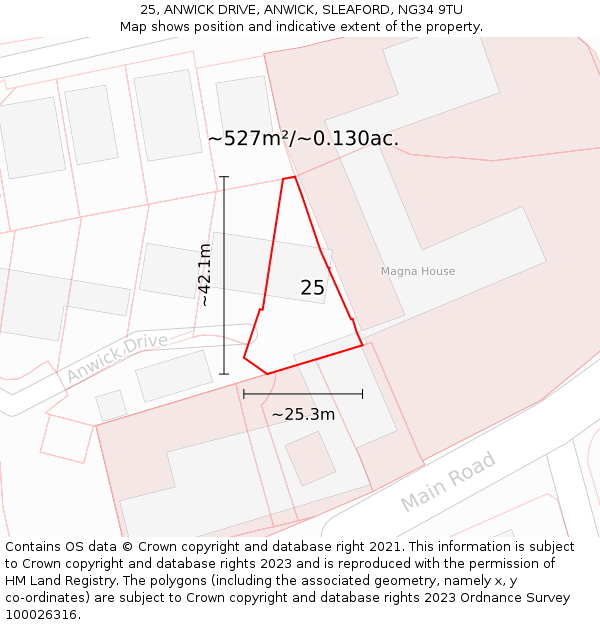 25, ANWICK DRIVE, ANWICK, SLEAFORD, NG34 9TU: Plot and title map