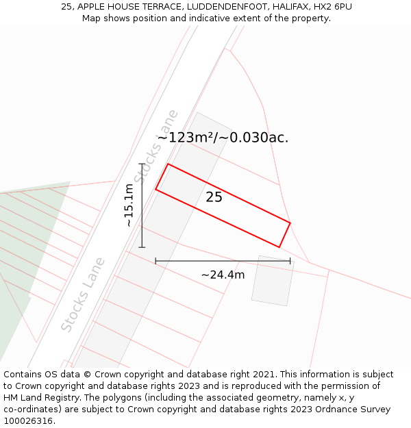25, APPLE HOUSE TERRACE, LUDDENDENFOOT, HALIFAX, HX2 6PU: Plot and title map