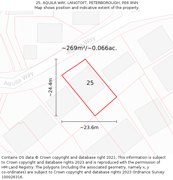 25, AQUILA WAY, LANGTOFT, PETERBOROUGH, PE6 9NN: Plot and title map