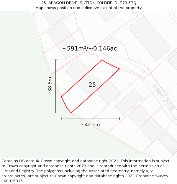 25, ARAGON DRIVE, SUTTON COLDFIELD, B73 6BQ: Plot and title map