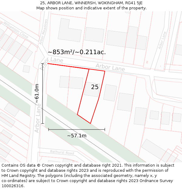 25, ARBOR LANE, WINNERSH, WOKINGHAM, RG41 5JE: Plot and title map