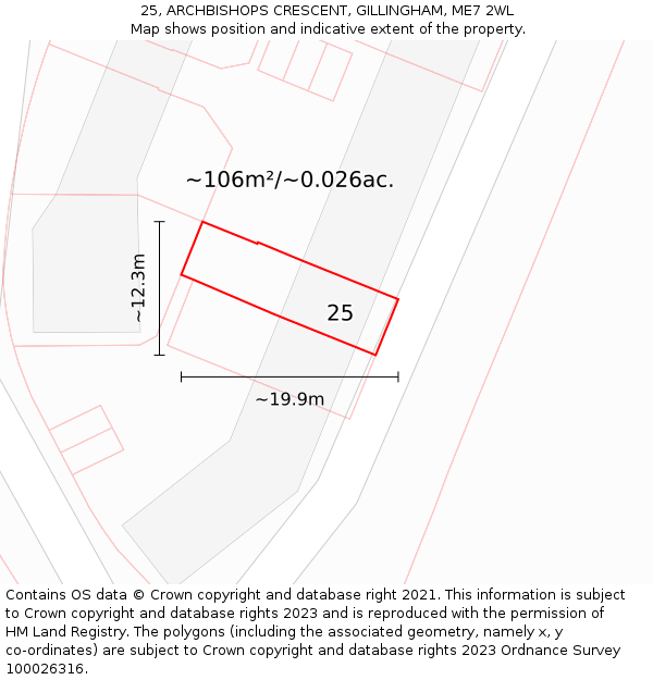 25, ARCHBISHOPS CRESCENT, GILLINGHAM, ME7 2WL: Plot and title map