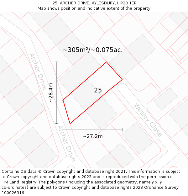 25, ARCHER DRIVE, AYLESBURY, HP20 1EP: Plot and title map