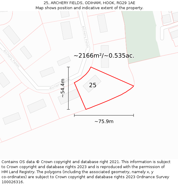 25, ARCHERY FIELDS, ODIHAM, HOOK, RG29 1AE: Plot and title map