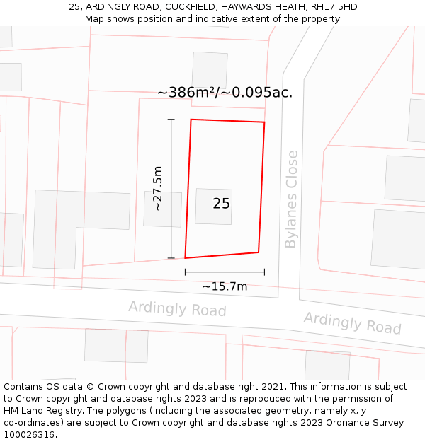 25, ARDINGLY ROAD, CUCKFIELD, HAYWARDS HEATH, RH17 5HD: Plot and title map