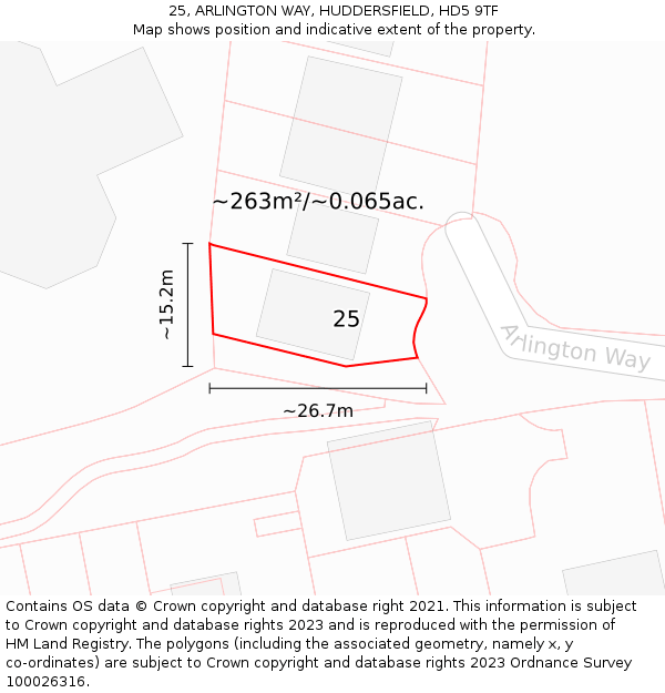 25, ARLINGTON WAY, HUDDERSFIELD, HD5 9TF: Plot and title map