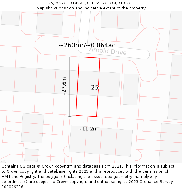 25, ARNOLD DRIVE, CHESSINGTON, KT9 2GD: Plot and title map