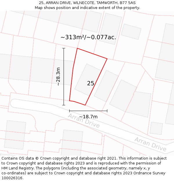 25, ARRAN DRIVE, WILNECOTE, TAMWORTH, B77 5AS: Plot and title map
