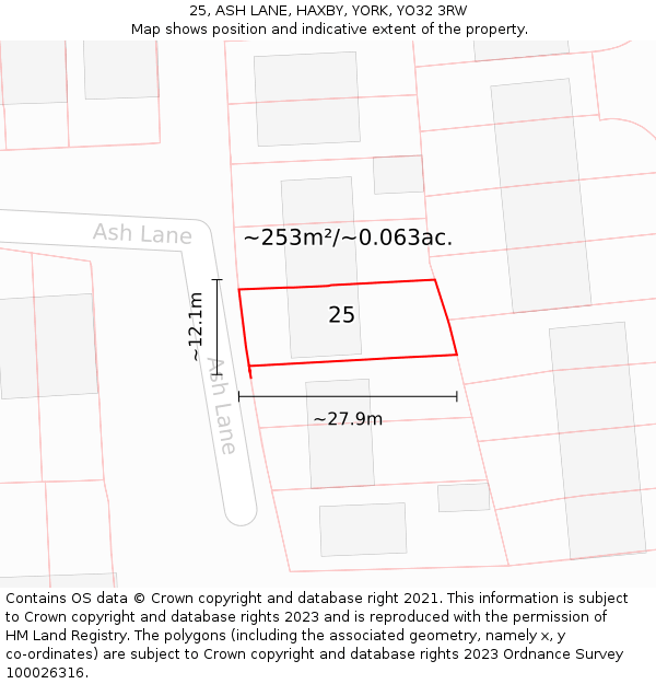25, ASH LANE, HAXBY, YORK, YO32 3RW: Plot and title map