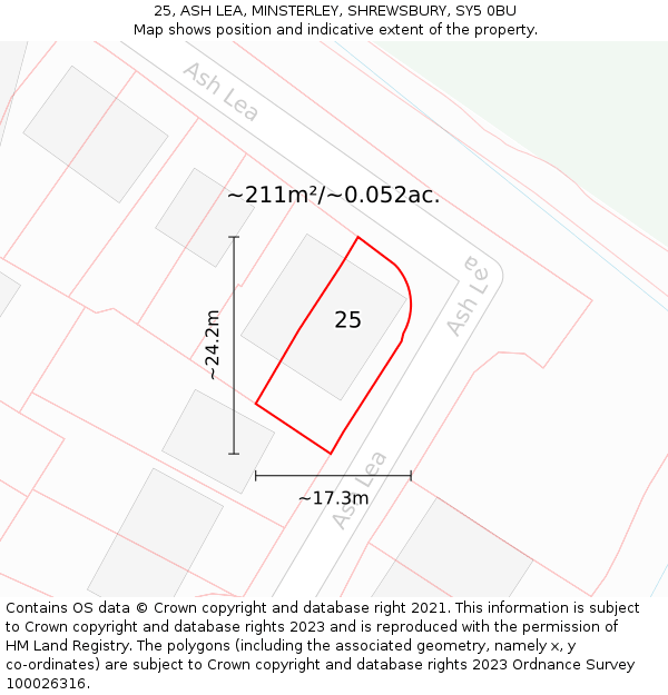 25, ASH LEA, MINSTERLEY, SHREWSBURY, SY5 0BU: Plot and title map
