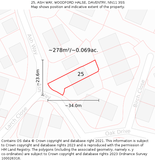 25, ASH WAY, WOODFORD HALSE, DAVENTRY, NN11 3SS: Plot and title map