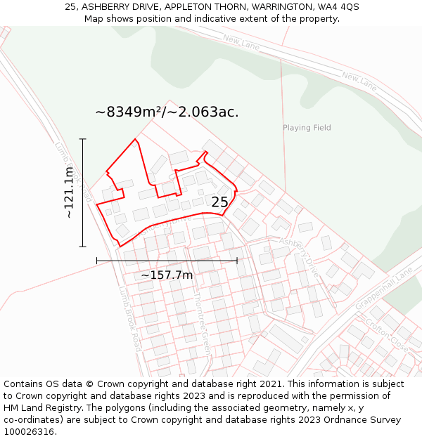 25, ASHBERRY DRIVE, APPLETON THORN, WARRINGTON, WA4 4QS: Plot and title map