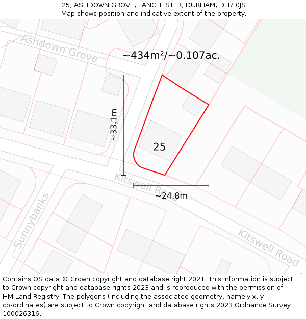 25, ASHDOWN GROVE, LANCHESTER, DURHAM, DH7 0JS: Plot and title map