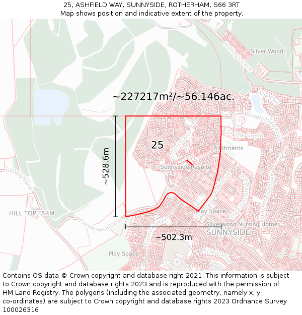 25, ASHFIELD WAY, SUNNYSIDE, ROTHERHAM, S66 3RT: Plot and title map