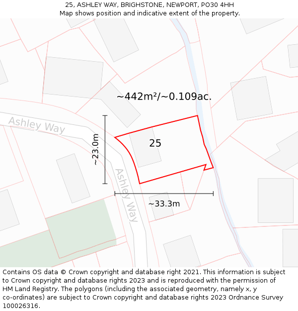 25, ASHLEY WAY, BRIGHSTONE, NEWPORT, PO30 4HH: Plot and title map