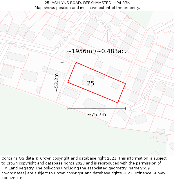 25, ASHLYNS ROAD, BERKHAMSTED, HP4 3BN: Plot and title map