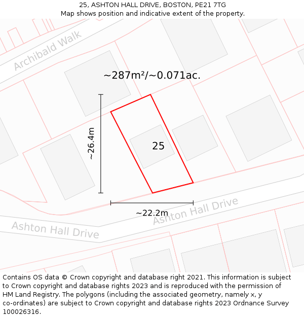 25, ASHTON HALL DRIVE, BOSTON, PE21 7TG: Plot and title map