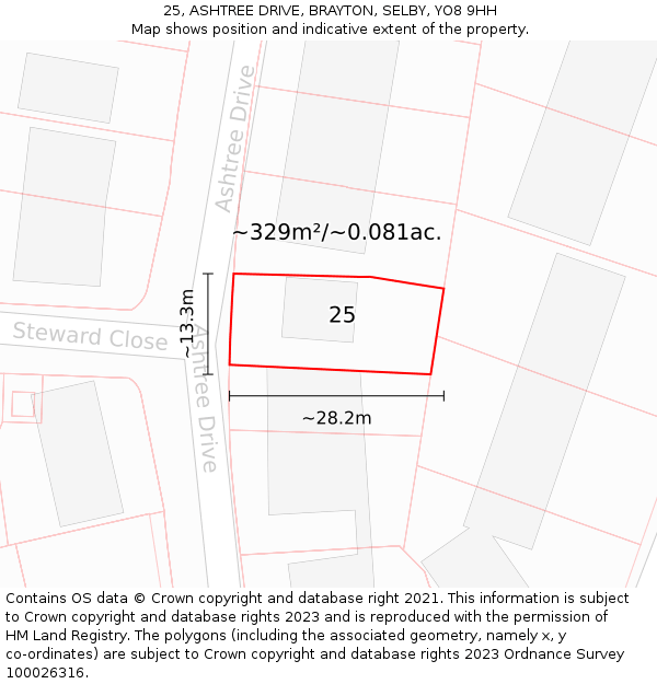 25, ASHTREE DRIVE, BRAYTON, SELBY, YO8 9HH: Plot and title map