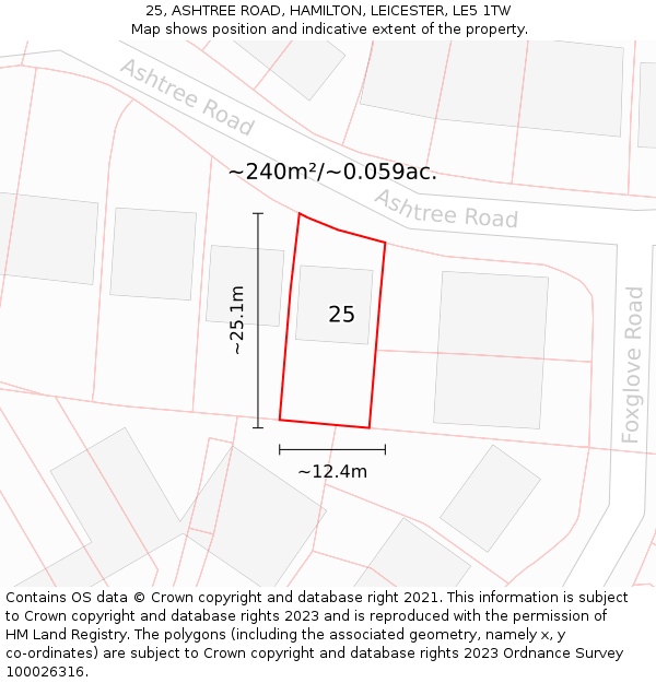 25, ASHTREE ROAD, HAMILTON, LEICESTER, LE5 1TW: Plot and title map