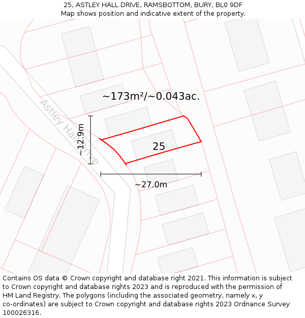 25, ASTLEY HALL DRIVE, RAMSBOTTOM, BURY, BL0 9DF: Plot and title map