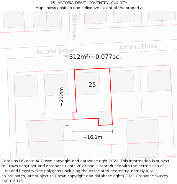 25, ASTORIA DRIVE, COVENTRY, CV4 9ZY: Plot and title map