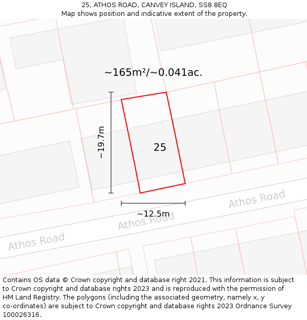 25, ATHOS ROAD, CANVEY ISLAND, SS8 8EQ: Plot and title map