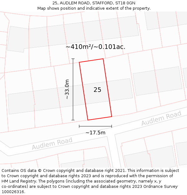 25, AUDLEM ROAD, STAFFORD, ST18 0GN: Plot and title map