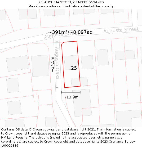 25, AUGUSTA STREET, GRIMSBY, DN34 4TD: Plot and title map