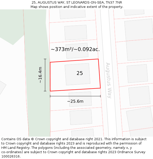 25, AUGUSTUS WAY, ST LEONARDS-ON-SEA, TN37 7NR: Plot and title map