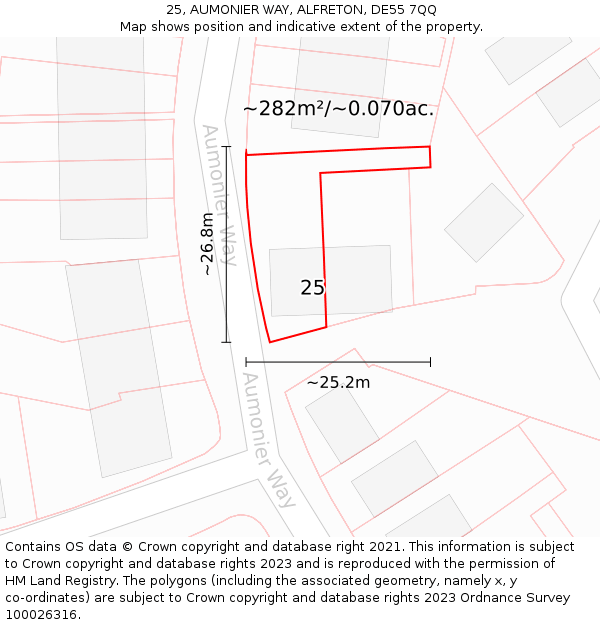 25, AUMONIER WAY, ALFRETON, DE55 7QQ: Plot and title map