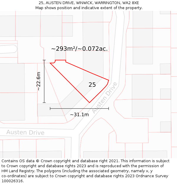 25, AUSTEN DRIVE, WINWICK, WARRINGTON, WA2 8XE: Plot and title map