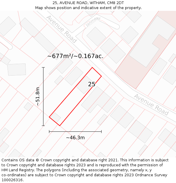 25, AVENUE ROAD, WITHAM, CM8 2DT: Plot and title map