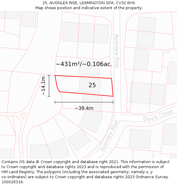 25, AVONLEA RISE, LEAMINGTON SPA, CV32 6HS: Plot and title map